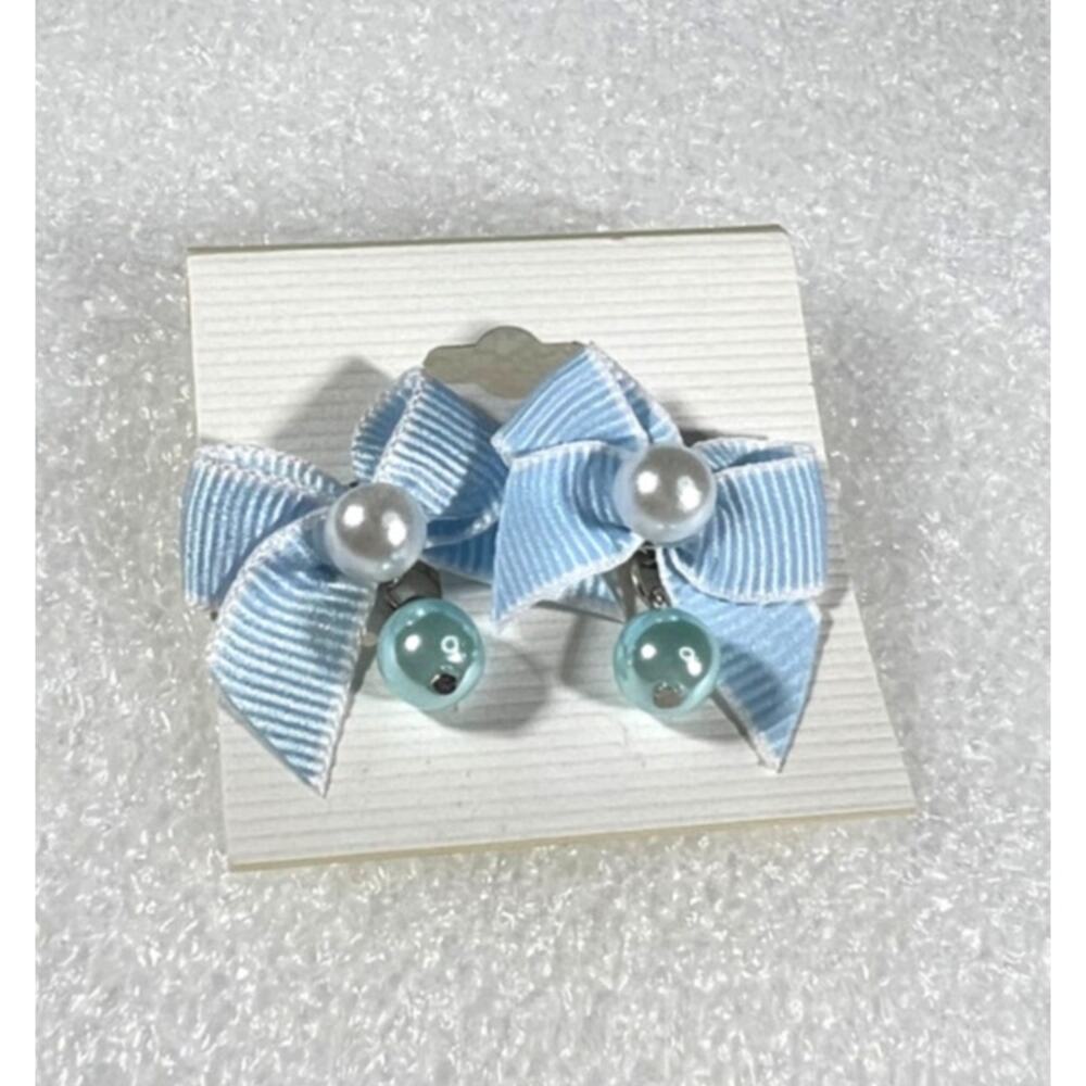 Retro Korean Coquette Faux Simulated Pearl Bow Earrings New on Card Deadstock - Picture 12 of 13